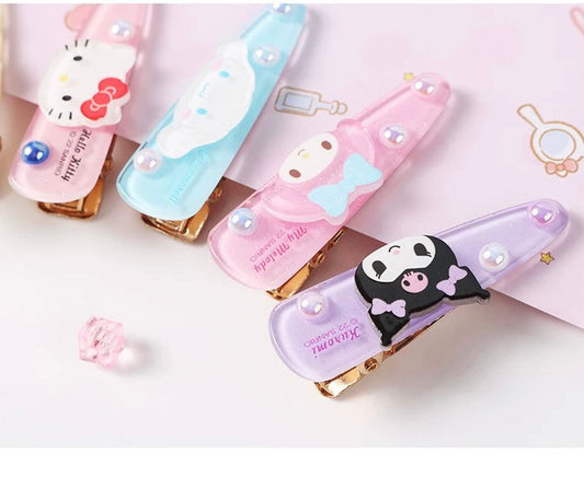 Sanrio Hello Kitty My Melody Kuromi Cinnamoroll Pompompurin Acrylic Pearl Hair Clips KawaiiGiftLand