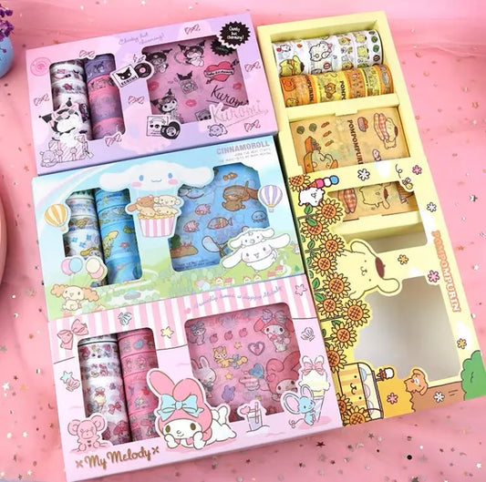 Sanrio My Melody Kuromi Cinnamoroll Pompompurin Stickers and Tapes Gift Set for Diary NoteBook