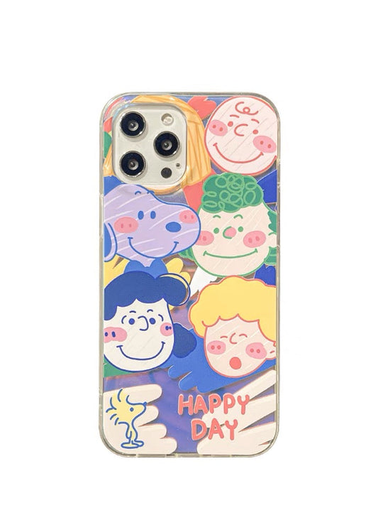 Cartoon Design Cute White Dog and Friends Charlie Sally Linus Drawing Style Laser iPhone Case 11 12 13 14 15 Pro Promax mini KawaiiGiftLand