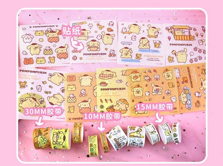 Sanrio My Melody Kuromi Cinnamoroll Pompompurin Stickers and Tapes Gift Set for Diary NoteBook KawaiiGiftLand