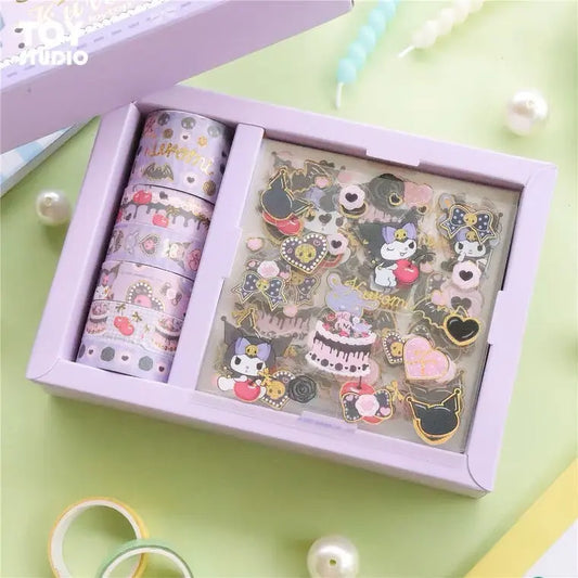 Sanrio Sweet Times My Melody Kuromi Pochacco Cinnamoroll Stickers and Tapes Gift Set for Diary NoteBook