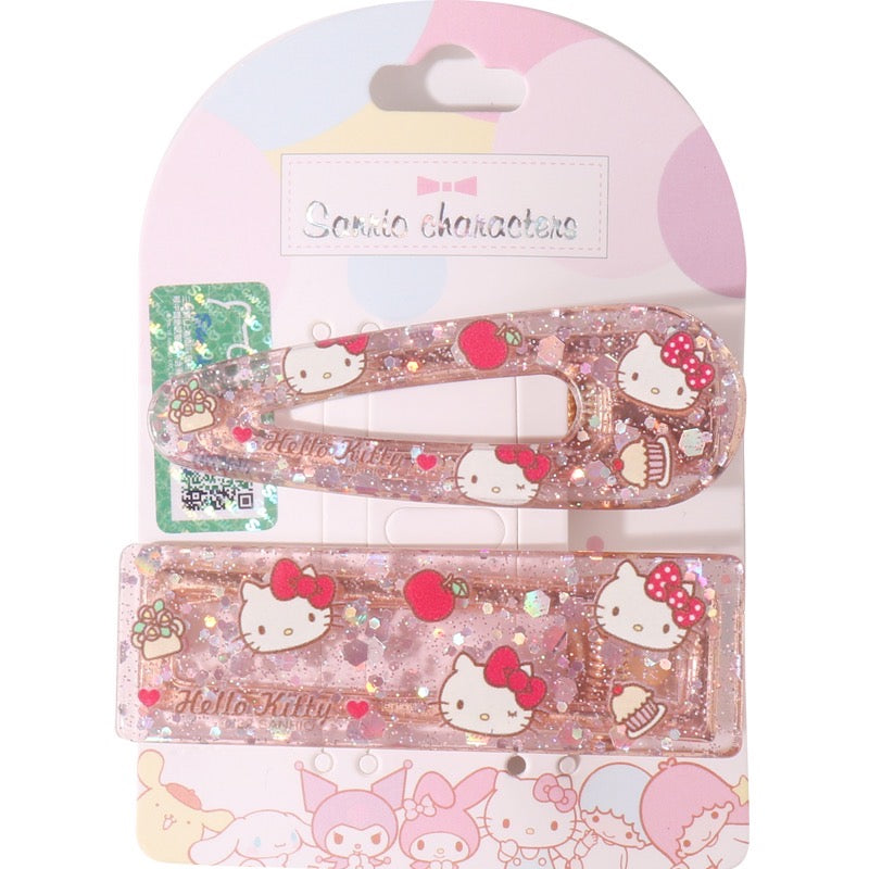 Sanrio Hello Kitty My Melody Kuromi Cinnamoroll Glitter Hair Clips 2 pcs Set KawaiiGiftLand
