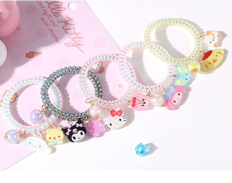 Sanrio Hello Kitty My Melody Kuromi Cinnamoroll Pompompurin Pochacoo Hair Tie Bobble & Bracelet KawaiiGiftLand