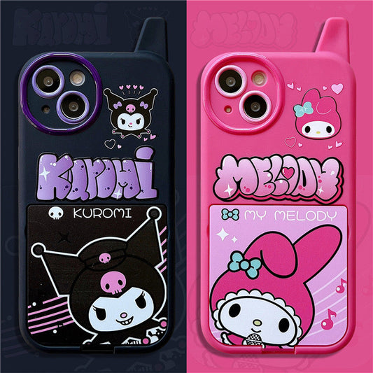 Japanese Cartoon My Melody Kuromi Mobile Phone with mirror iPhone Case 11 12 13 14 15 Pro Promax Plus KawaiiGiftLand