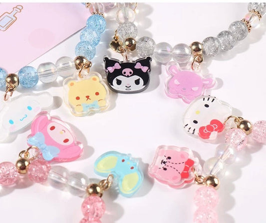 Sanrio Hello Kitty My Melody Kuromi Cinnamoroll Acrylic & Crystals Bracelet KawaiiGiftLand