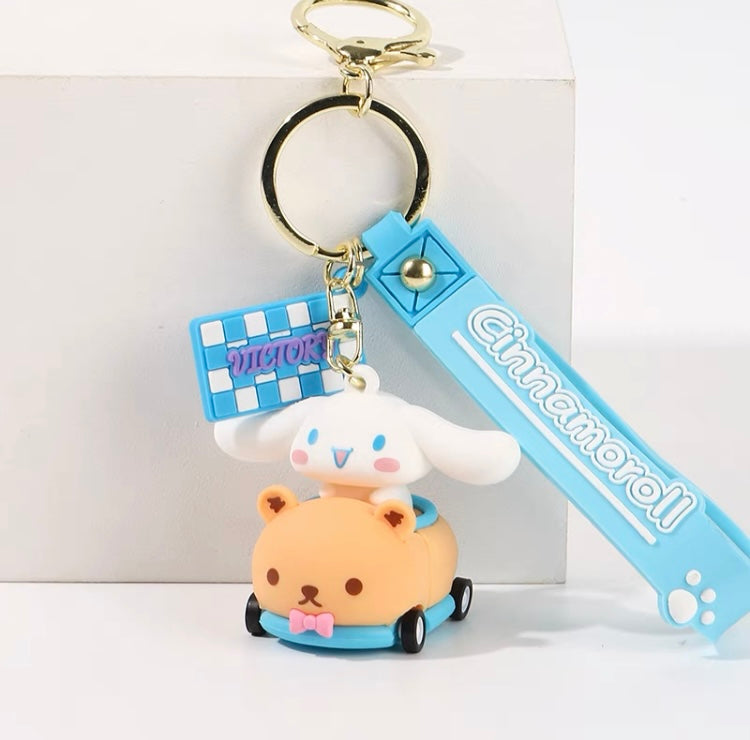 Sanrio Cute Racing Car Keychain - Hello Kitty My Melody Kuromi Cinnamoroll KawaiiGiftLand