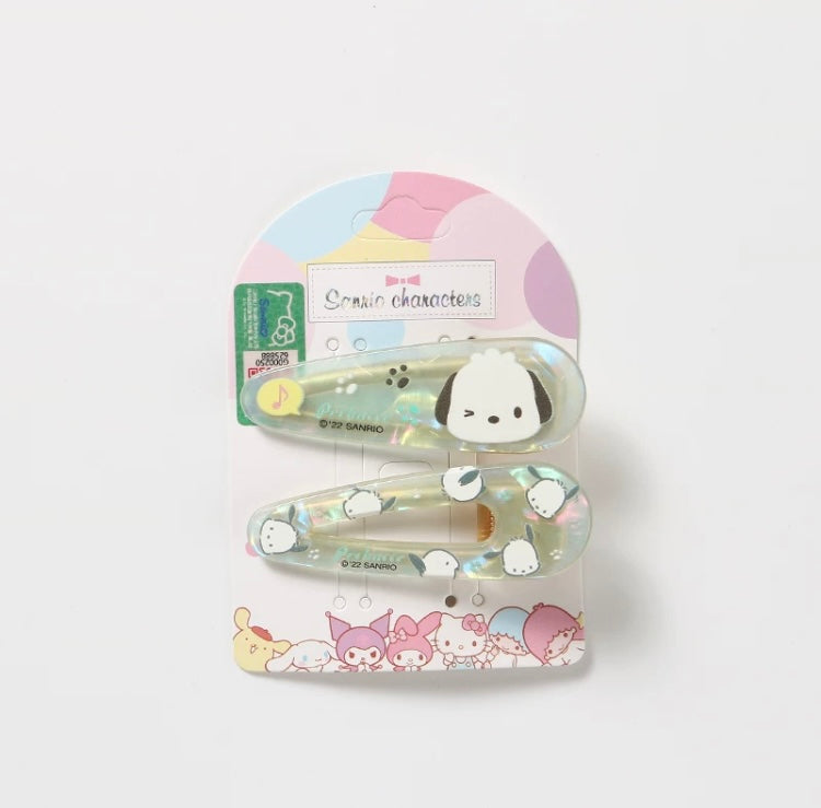 Sanrio Hello Kitty My Melody Kuromi Cinnamoroll Pompompurin Pochacoo Laser Hair Clips 2 pcs Set KawaiiGiftLand