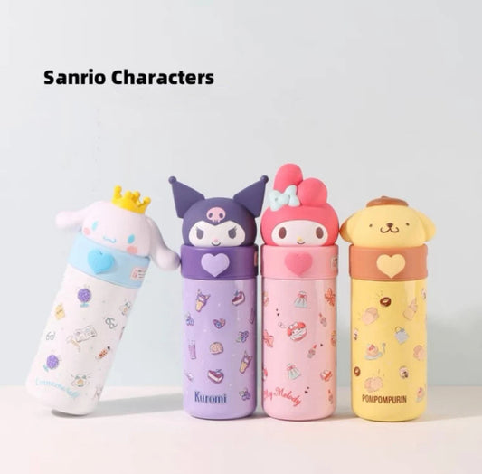 Sanrio Big Head with Heart | Hello Kitty My Melody Kuromi Cinnamoroll Pompompurin Pochacco Hangyodon - 304 316 Stainless Steel Tumbler Water Bottle Lovely Warm Cool Cup KawaiiGiftLand