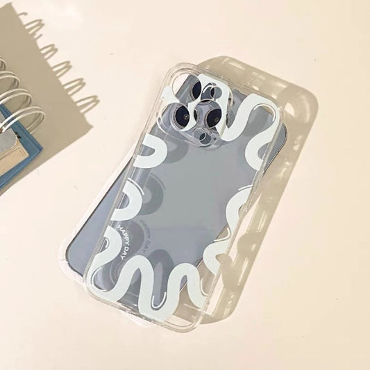 Korea Style Ice Blue Line Happy Day iPhone Case 6 7 8 PLUS SE2 XS XR X 11 12 13 14 15 Pro Promax 12mini 13mini KawaiiGiftLand