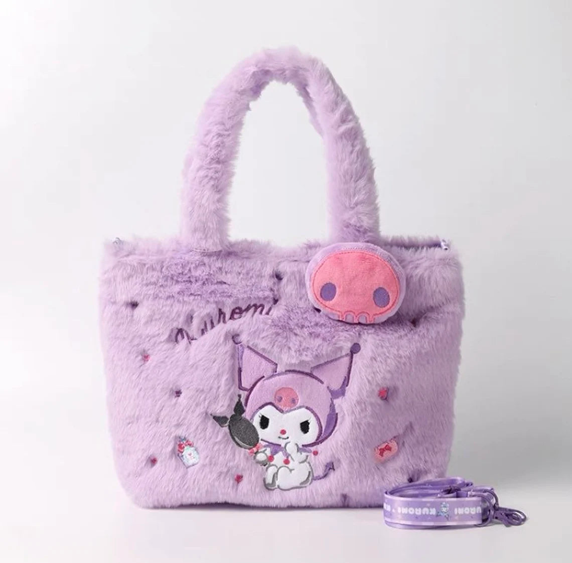 Sanrio Hello Kitty My Melody Kuromi Cinnamoroll Fluffy Shopping Totes Shoulder Bag with Strap KawaiiGiftLand