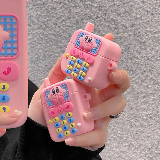 Japanese Cartoon Pink Monster Starkabi with Pink Telephone Mobile AirPods AirPodsPro AirPods3 Case KawaiiGiftLand