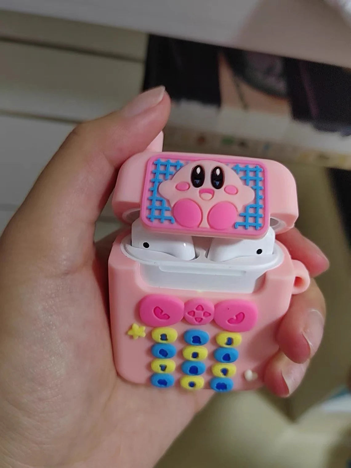 Japanese Cartoon Pink Monster Starkabi with Pink Telephone Mobile AirPods AirPodsPro AirPods3 Case KawaiiGiftLand