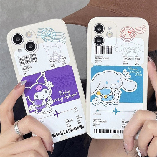 Japanese Cartoon Travel Ticket Kuromi Cinnamoroll iPhone Case 6 7 8 XS XR X 11 12 13 14 15 Pro Promax 12mini 13 mini KawaiiGiftLand
