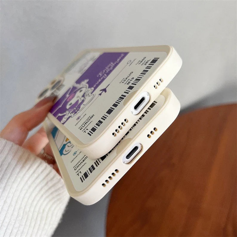 Japanese Cartoon Travel Ticket Kuromi Cinnamoroll iPhone Case 6 7 8 XS XR X 11 12 13 14 15 Pro Promax 12mini 13 mini KawaiiGiftLand