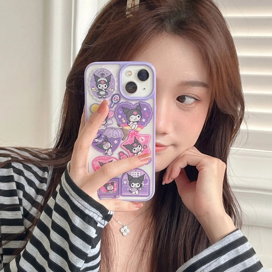 Japanese Cartoon KU Stickers Purple iPhone Case 11 12 13 14 Pro Promax KawaiiGiftLand