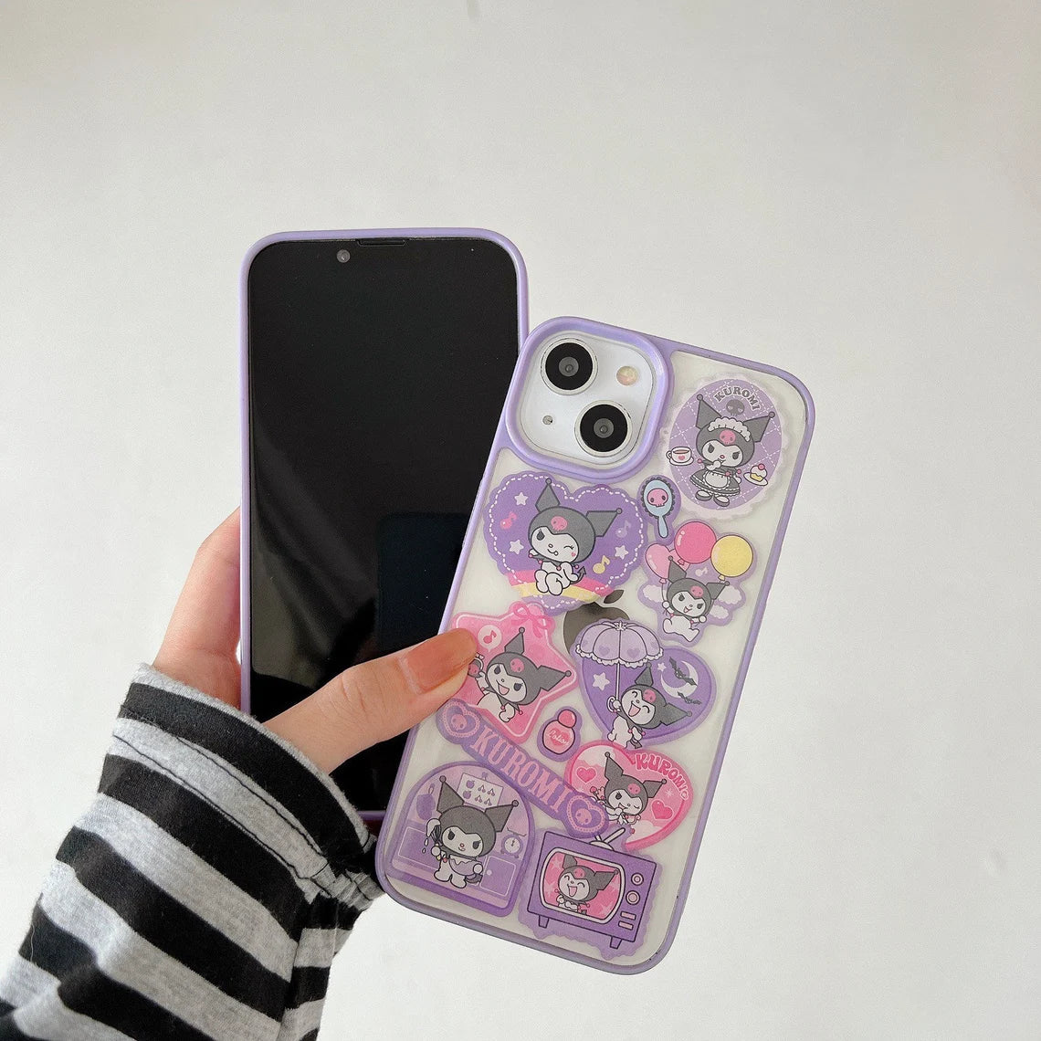 Japanese Cartoon KU Stickers Purple iPhone Case 11 12 13 14 Pro Promax KawaiiGiftLand