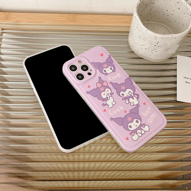 Japanese Cartoon KU Purple Soft iPhone Case 11 12 13 14 15 Pro Promax KawaiiGiftLand
