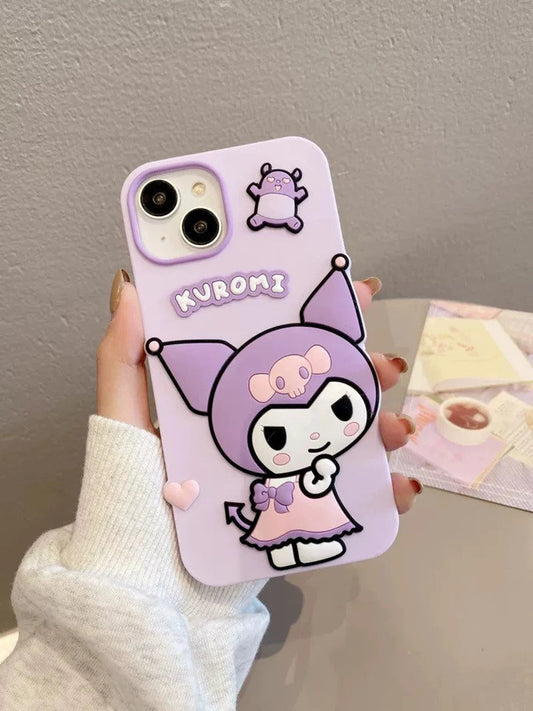 Japanese Cartoon Big KU Light Purple Soft iPhone Case 11 12 13 14 15 Pro Promax KawaiiGiftLand