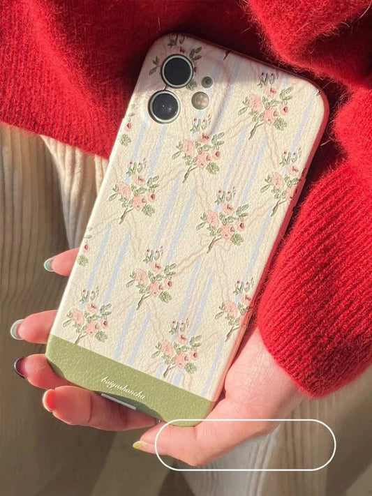 Romantic Vintage Style Bouquet Flower Leather iPhone Case XS XR X 11 12 13 14 Pro Promax KawaiiGiftLand