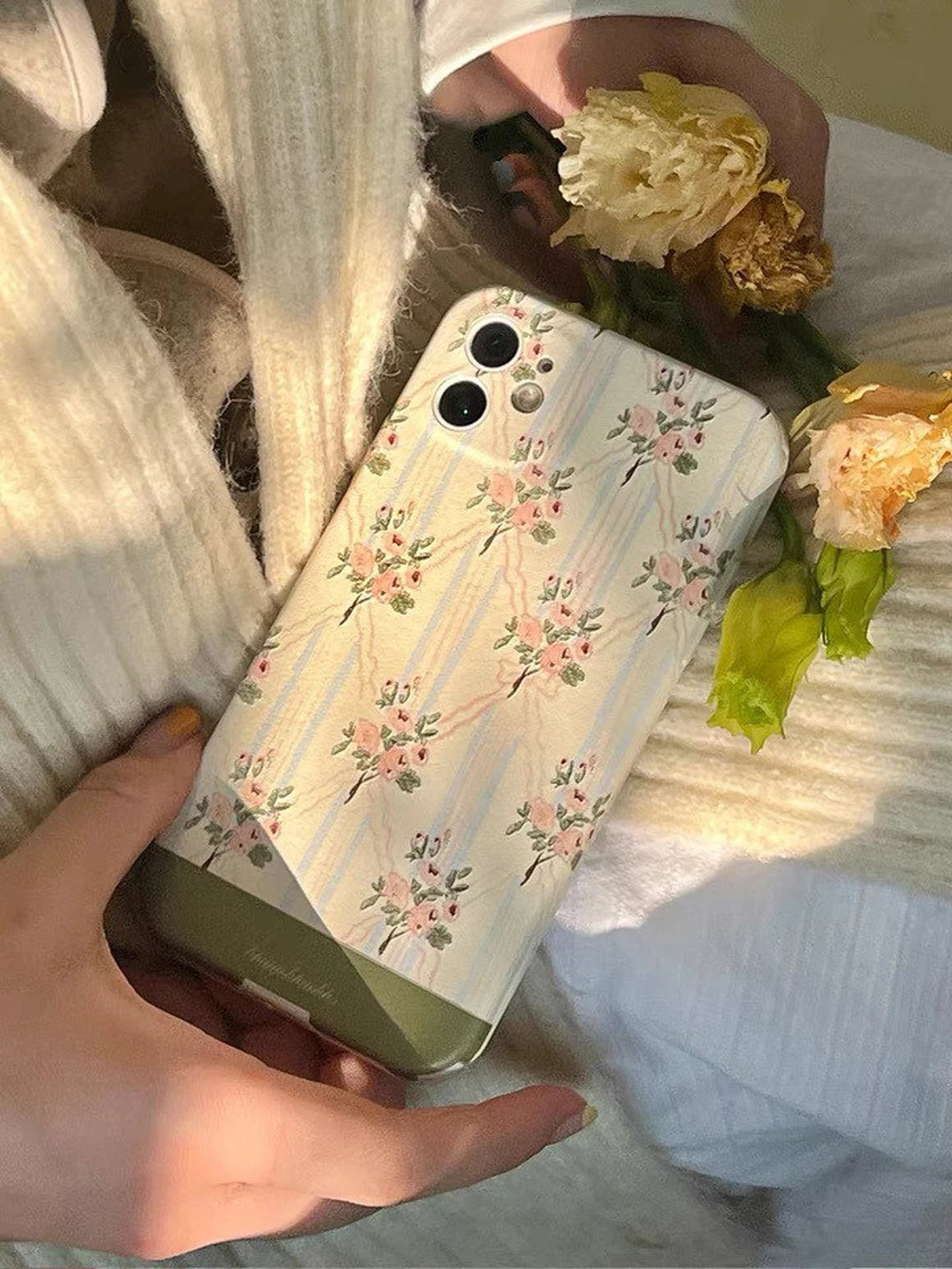 Romantic Vintage Style Bouquet Flower Leather iPhone Case XS XR X 11 12 13 14 Pro Promax KawaiiGiftLand