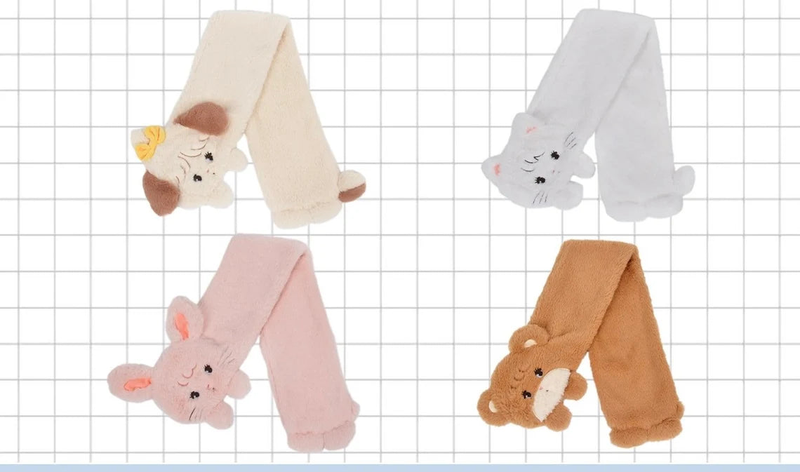 Japan Mikko Illustration Rabbit Kitten Bear Latte Dog Souffie Fluffy Scarf Winter Accessories KawaiiGiftLand