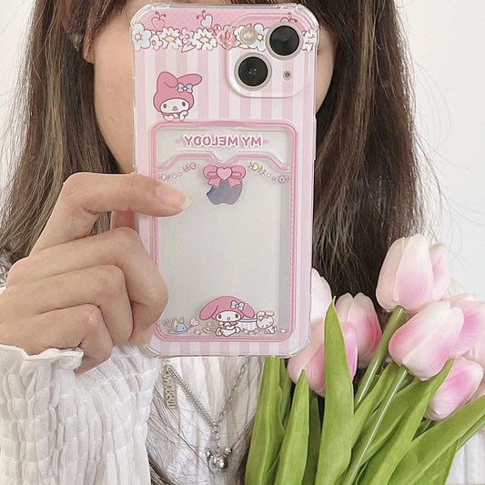 Japanese Cartoon MM Pink KU Purple Card Photo Holder iPhone Case 7 8 PLUS X 11 12 13 14 15 Pro Promax KawaiiGiftLand