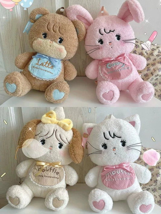 Mikko illustration Big Plush Doll Backpack 2ways Bag Bear Latte Dog Souffie Kitten Mousse Rabbit Cammy KawaiiGiftLand