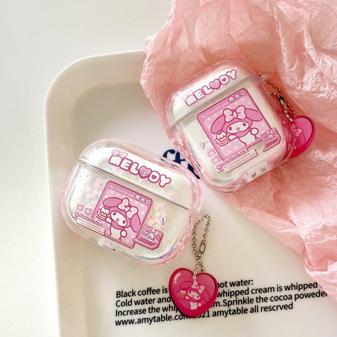 Japanese Cartoon My Melody with Heart Glitter Pink Bling Bling AirPods AirPodsPro AirPods3 AirPods4 Case KawaiiGiftLand