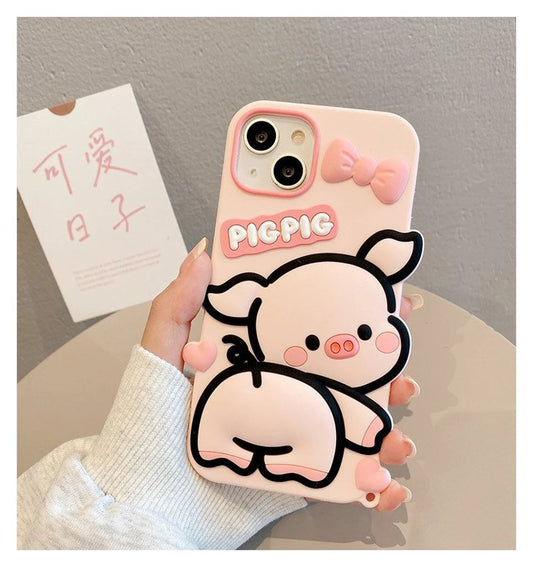 Pig with Ribbon Pink Soft iPhone Case 11 12 13 14 Pro Promax KawaiiGiftLand