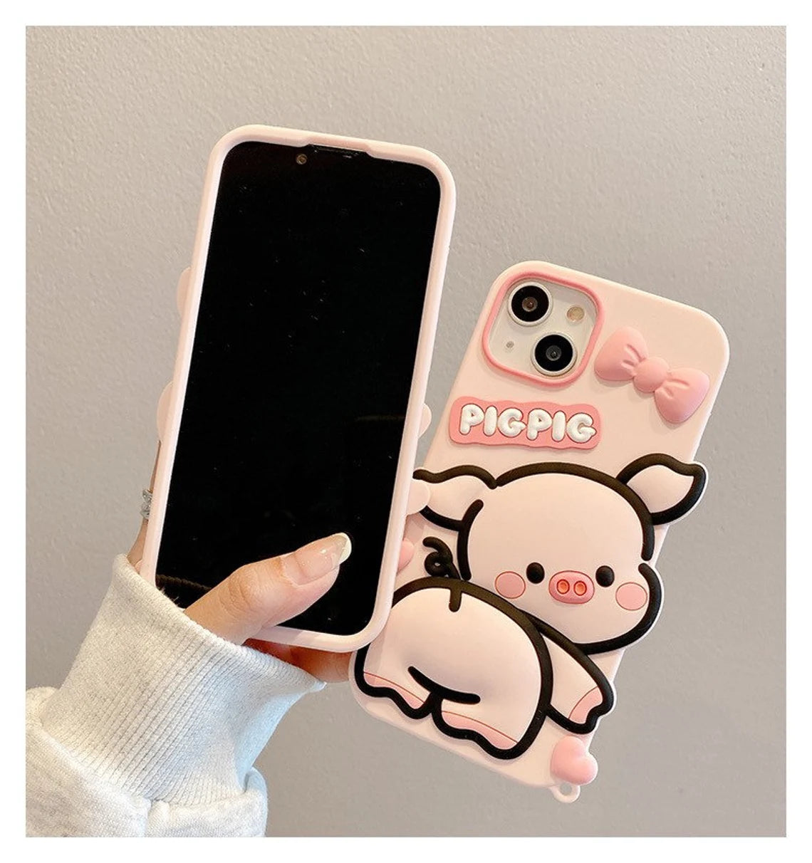 Pig with Ribbon Pink Soft iPhone Case 11 12 13 14 Pro Promax KawaiiGiftLand