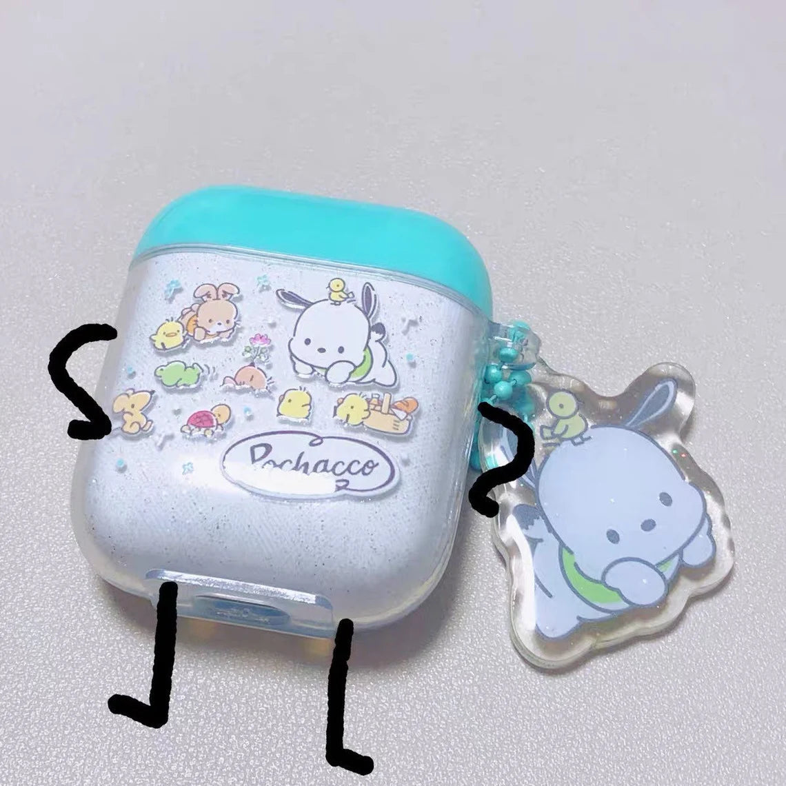 Japanese Cartoon Pochacoo with friends AirPods AirPodsPro AirPods3 AirPodsPro2 Case White and Mint Green KawaiiGiftLand