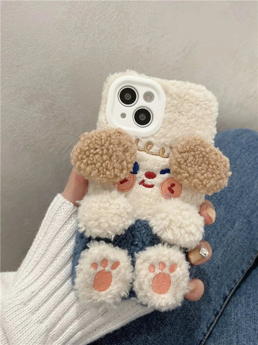 Korea Style Plush Apple Cheek Cute Dog Doggie Fluffy iPhone Case 11 12 13 14 Pro Promax KawaiiGiftLand