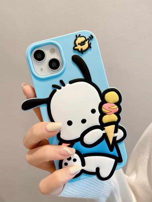 Japanese Cartoon PC with Ice Cream Blue Soft iPhone Case XS XR X 11 12 13 14 Pro Promax KawaiiGiftLand