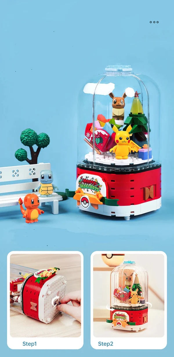Pokemon Christmas Music Box Pikachu and Eevee Building Blocks Toy Collections KawaiiGiftLand