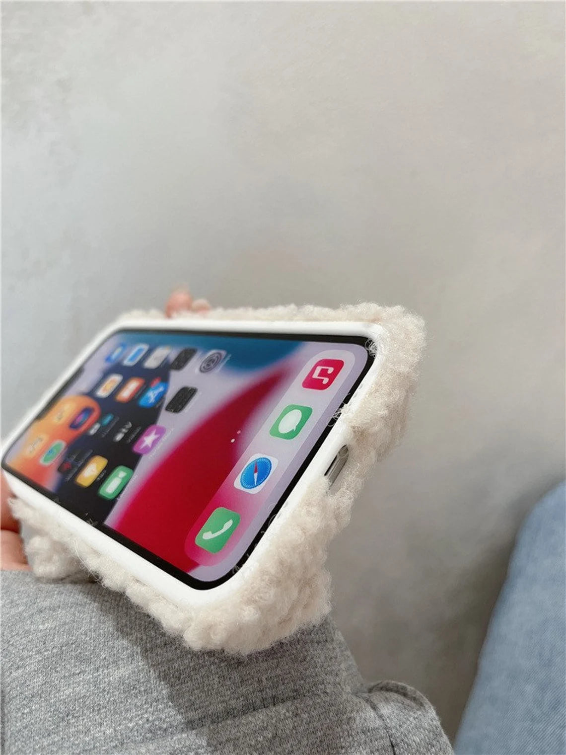 Korea Style Plush Poodle with Cherry Fluffy iPhone Case iPhone 11 12 13 14 Pro Promax KawaiiGiftLand