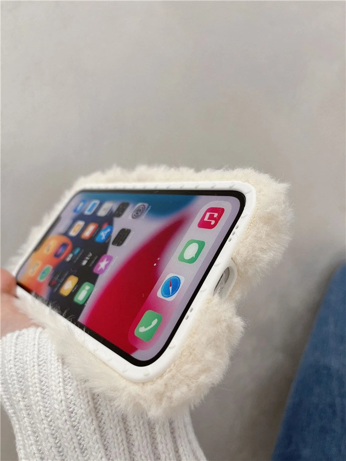 Korea Style Plush Stars Fluffy Yellow Pink Blue iPhone Case iPhone 11 12 13 14 15 Pro Promax KawaiiGiftLand