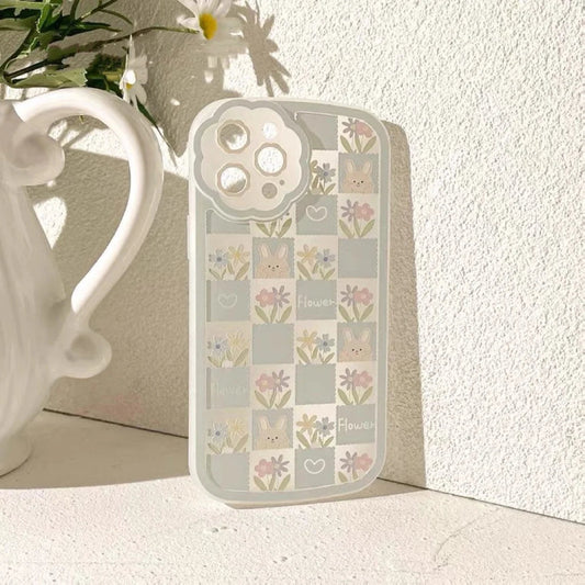 Korea Style Rabbit with Flower iPhone Case XS XR X 11 12 13 14 Pro Promax KawaiiGiftLand