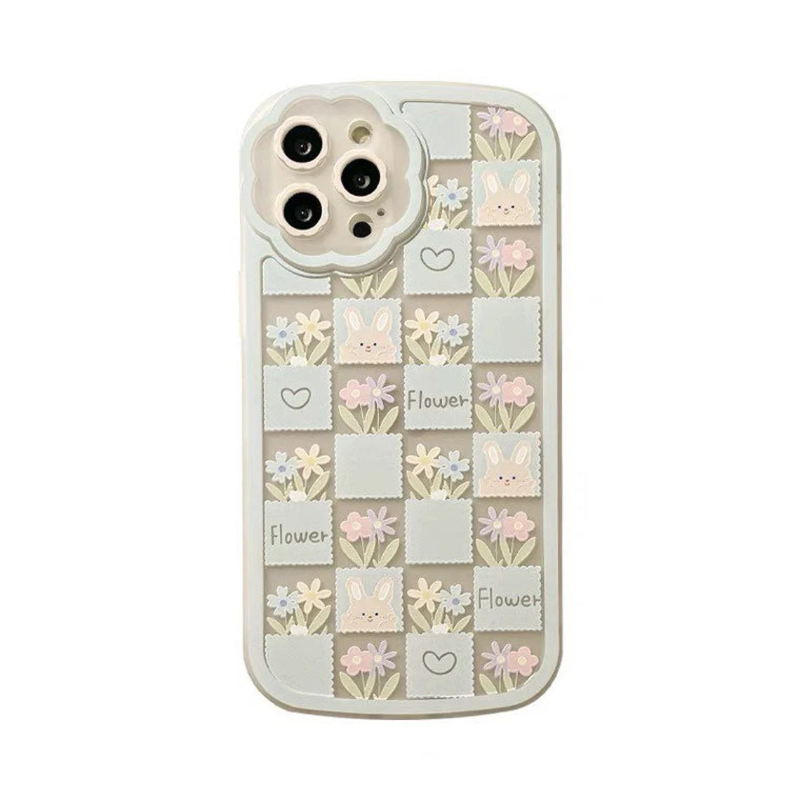 Korea Style Rabbit with Flower iPhone Case XS XR X 11 12 13 14 Pro Promax KawaiiGiftLand