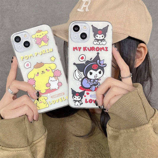 Japanese Cartoon Good Luck My Melody Kuromi Cinnamoroll Pompompurin Pochacco iPhone Case 6 7 8 PLUS SE2 XS XR X 11 12 13 14 15 16 Pro Promax 12mini 13mini KawaiiGiftLand