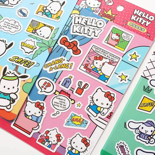 Sanrio Comics Style Hello Kitty Kuromi Pochacco Cinnamoroll Coated Paper Stickers