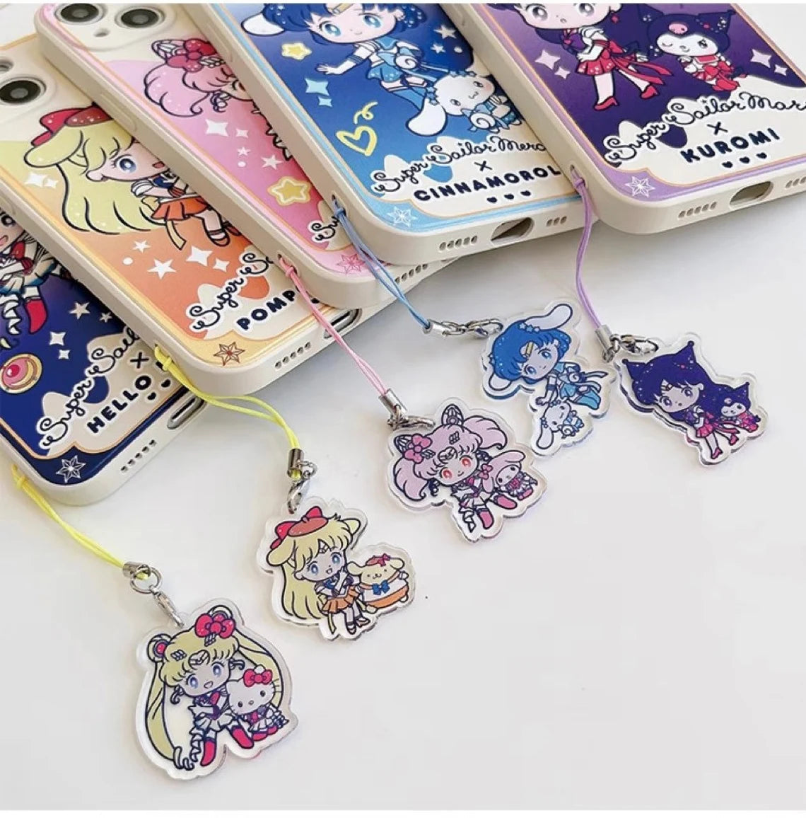 White Sailor Moon with Phone Strap KT MM KU CN PN iPhone Case 6 7 8 PLUS SE2 XS XR X 11 12 13 14 15 16 Pro Promax 12mini 13mini KawaiiGiftLand