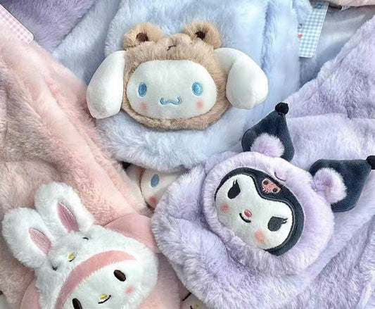 Sanrio My Melody Kuromi Cinnamoroll Animals Fluffy Scarf Winter Accessories KawaiiGiftLand