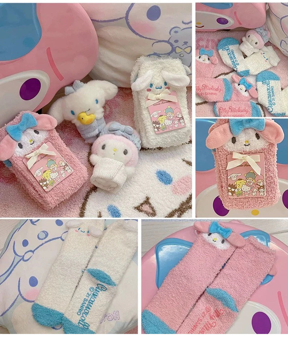 Sanrio My Melody Kuromi Cinnamoroll Pompompurin Embroidery Fluffy Soft Warm Home Sock Winter Accessories KawaiiGiftLand