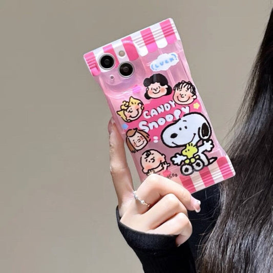 Cartoon Design Cute White Dog and Friends Charlie Sally Linus Candy Snack Packing iPhone Case 14 13 12 11 XS XR Max KawaiiGiftLand