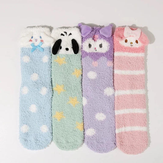 Sanrio My Melody Kuromi Cinnamoroll Pochacco Fluffy Home Warm Sock with Soft Color Winter Accessories KawaiiGiftLand