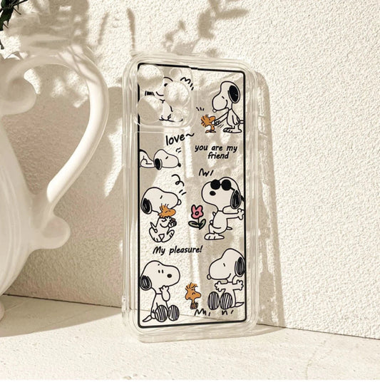 Cartoon Design Cute White Dog and Yellow Bird Friends Charlie Sally Linus iPhone Case 6 7 8 PLUS SE2 XS XR X 11 12 13 14 15 16 Pro Promax 12mini 13mini KawaiiGiftLand