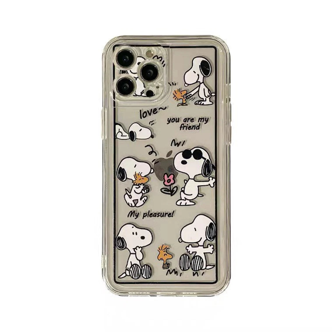 Cartoon Design Cute White Dog and Yellow Bird Friends Charlie Sally Linus iPhone Case 6 7 8 PLUS SE2 XS XR X 11 12 13 14 15 16 Pro Promax 12mini 13mini KawaiiGiftLand