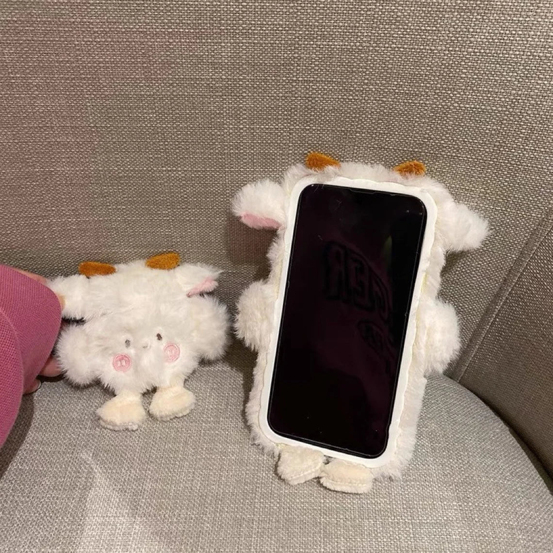 Korea Style Plush White Sheep Fluffy iPhone Case 11 12 13 14 15 Pro Promax KawaiiGiftLand