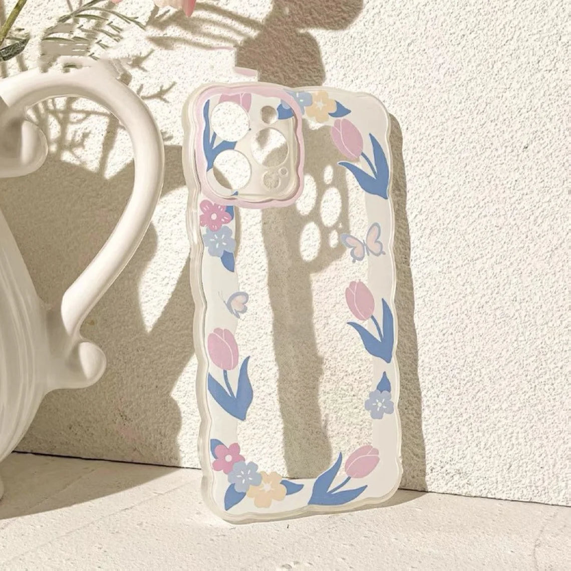 Tulip with Butterfly Frame iPhone Case iPhone 6 7 8 PLUS SE2 XS XR X 11 12 13 14 Pro Promax 12mini 13mini KawaiiGiftLand