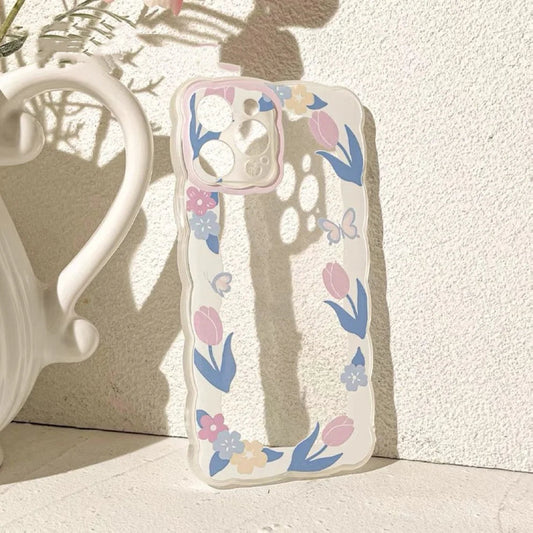 Tulip with Butterfly Frame iPhone Case iPhone 6 7 8 PLUS SE2 XS XR X 11 12 13 14 Pro Promax 12mini 13mini KawaiiGiftLand